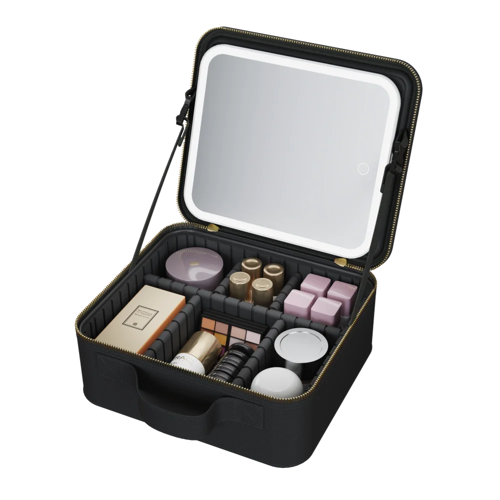 תיק איפור מחולק עם מראה ותאורת לד דגם MCB450 מבית MIRACASE בצבע שחור