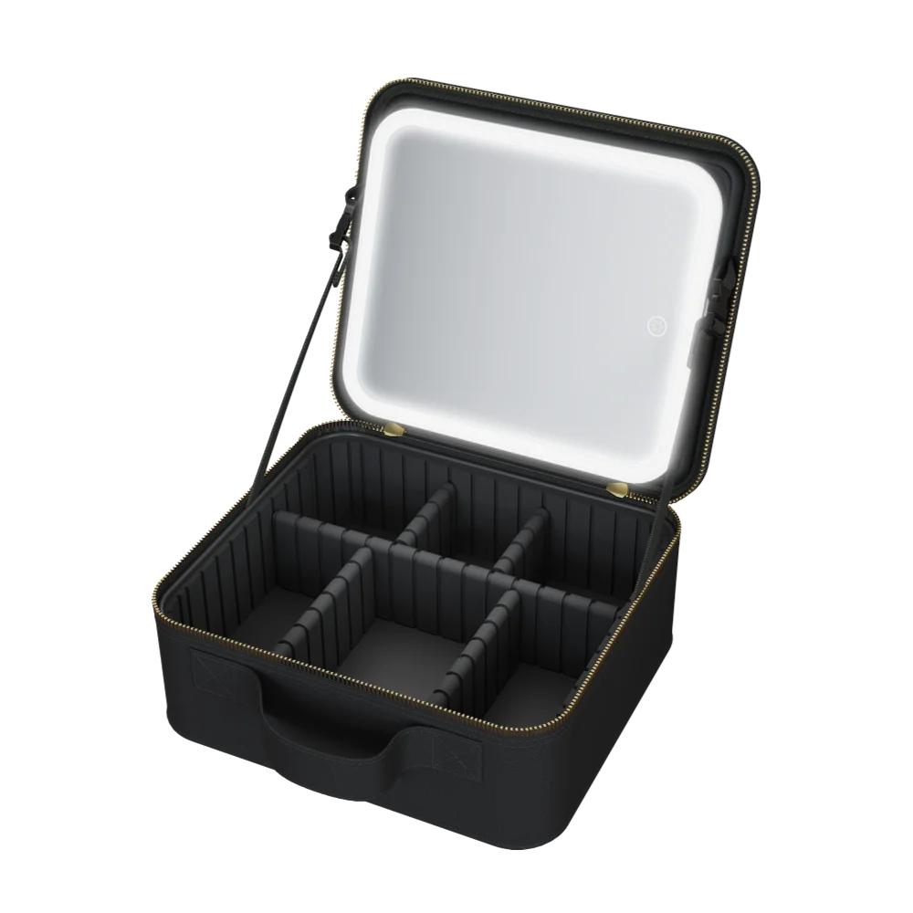 תיק איפור מחולק עם מראה ותאורת לד דגם MCB450 מבית MIRACASE בצבע שחור